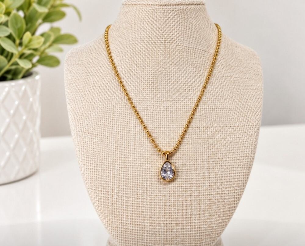 18KT Plated Ball Chain Geo Rectangle Pendent Necklace